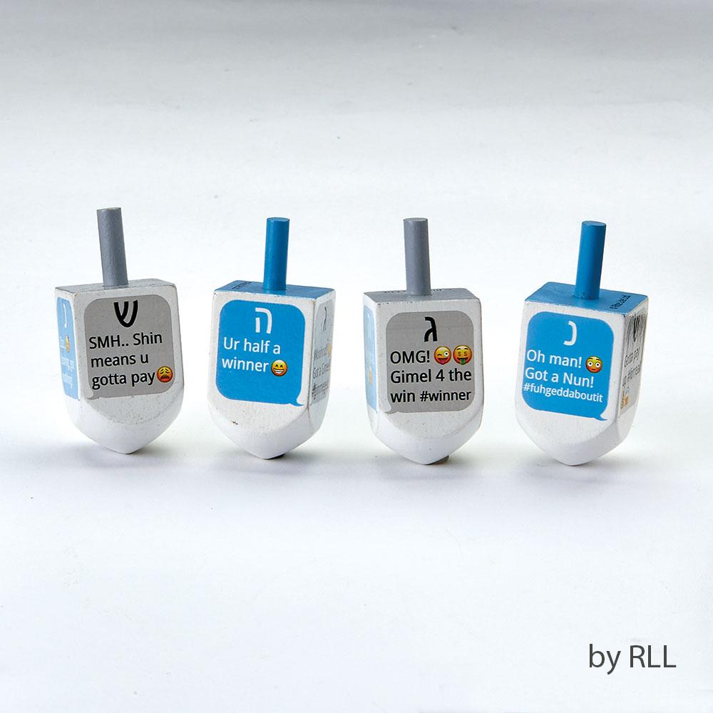 Texting Wood Dreidels Set of 4